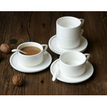 Haonai white porcelain/bone china coffee up set with round,square saucer porcelain stackable cup with saucer